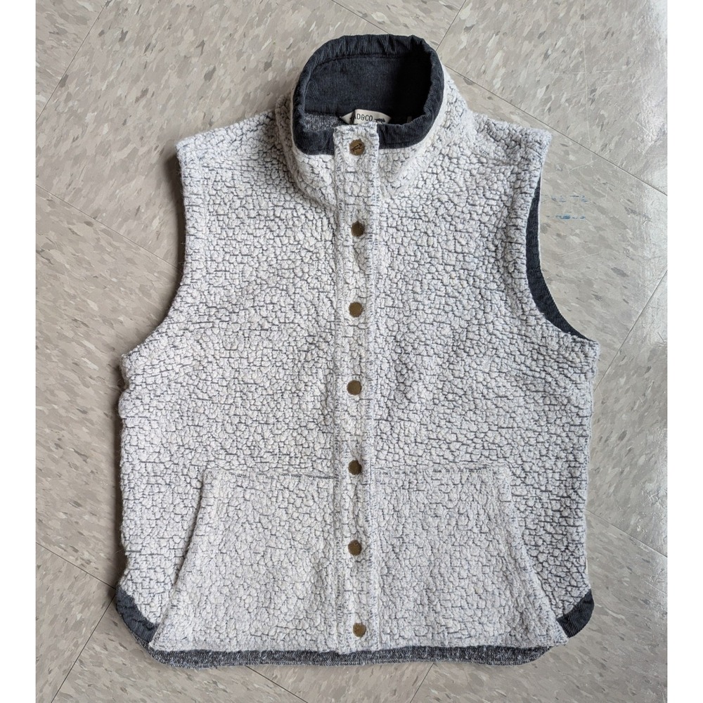 Toad&Co Womens Sherpa Fleece Button Front Vest Grey Corduroy Trim Small